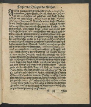 Censur oder Disciplin der Kirchen