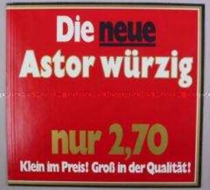 Werbeschild (doppelseitig) für "Astor würzig"-Zigaretten,"Schon probiert?"