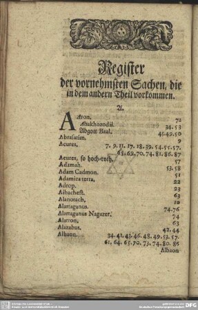 Register der vornehmsten Sachen, die in dem andern Theil vorkommen