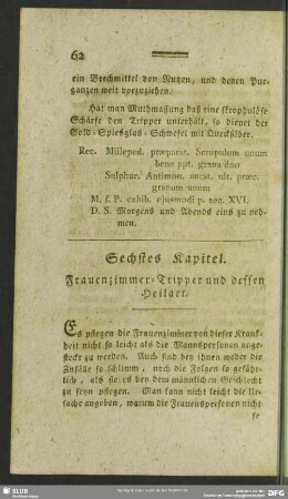 Sechstes Kapitel. Frauenzimmer-Tripper und dessen Heilart