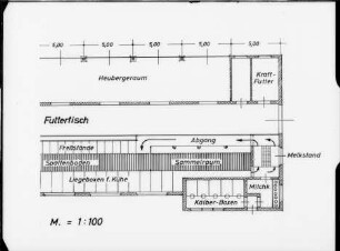 Melkstand im Stallraum eines einreihigen Boxenlaufstalles für 15 bis 20 Kühe