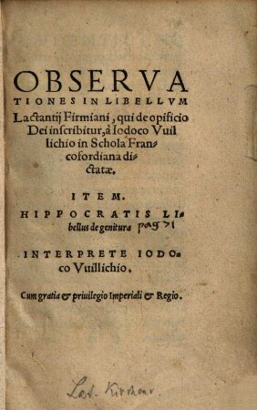 Observationes in libellum Lactantii Firmiani, qui De opificio Dei inscribitur