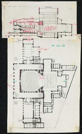 Kroll’sches Etablissement (auch: Krolloper, Oper am Königsplatz), Berlin: Grundriss und Längsschnitt
