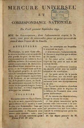 Le Mercure universel, 7. 1791 = Sept.