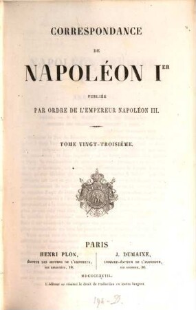 Correspondance : publiée par ordre de l'empereur Napoléon III.. 23