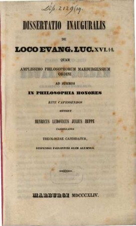 Dissertatio inauguralis de loco evang. Luc. XVI. 1 - 9