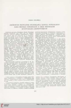 34: Archiwum prywatne Stanisława Kostki Potockiego jako źródło informacji o jego mecenacie kulturalno-artystycznym