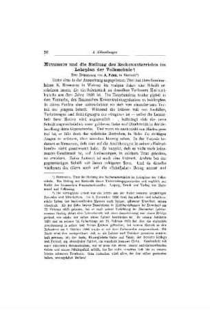 Muthesius und die Stellung des Rechenunterrichts im Lehrplan der Volksschule