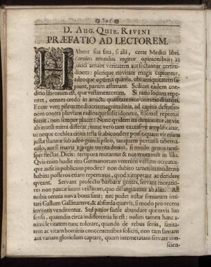 D. Aug. Quir. Rivini Præfatio Ad Lectorem.