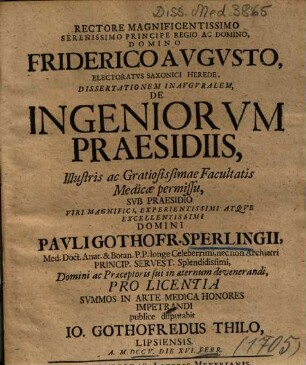 Dissertationem Inavgvralem, De Ingeniorvm Praesidiis