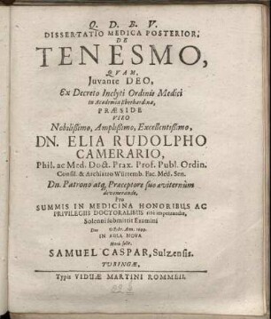 Dissertatio Medica Posterior, De Tenesmo