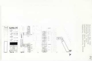 Sanierung Schöneberg, Berlin-Schöneberg (Diplomarbeit bei Kurt Dübbers): Lageplan 1:2000, Grundriss Obergeschoss und Schema 1:200
