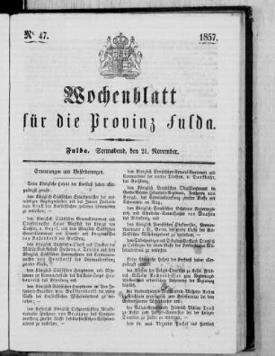 Nr. 47, Ausgabe vom 21. November 1857