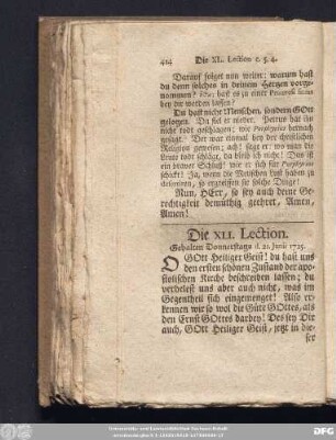Die XLI. Lection. Gehalten Donnerstags d. 21. Juni 1725.