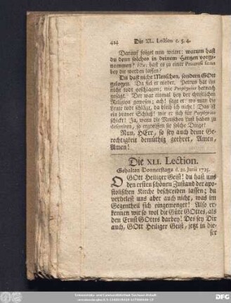 Die XLI. Lection. Gehalten Donnerstags d. 21. Juni 1725.