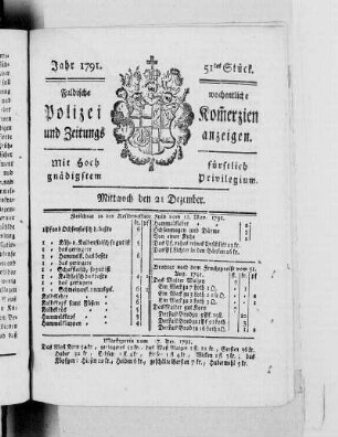 51tes Stück., Ausgabe vom 21. Dezember 1791