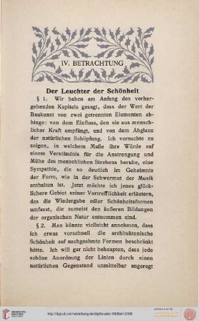 IV. Betrachtung. Der Leuchter der Schönheit