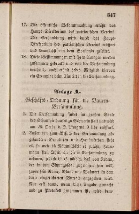 Anlage A. Geschäfts-Ordnung für die Bauern-Versammlung