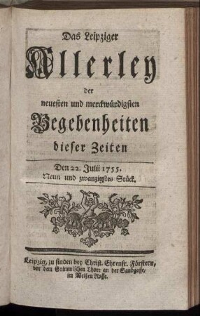 Den 22. Julii 1755. Neun und zwanzigstes Stück.