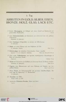 Arbeiten in Gold, Silber, Eisen, Bronze, Holz, Glas, Lack etc. (Nr. 1-68)