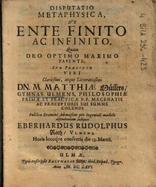 Disputatio Metaphysica, De Ente Finito Ac Infinito