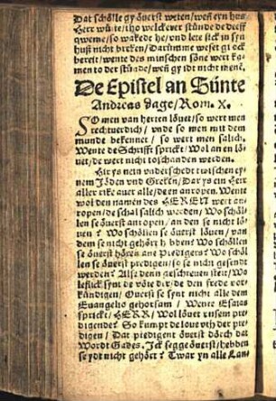 De Epistel an Sünte Andreas dage/ Rom. X. [Eua[n]gelion an Sünte Andreas dage. Math. 4.]