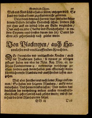 Von Plackereyen/ auch Herrenlosen und umblauffenden Knechten.