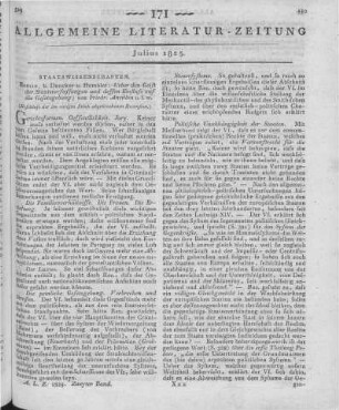 Ancillon, J. P. F.: Über den Geist der Staatsverfassungen und dessen Einfluß auf die Gesetzgebung. Berlin: Duncker & Humblot 1825 (Beschluss der im vorigen Stück abgebrochenen Rezension)