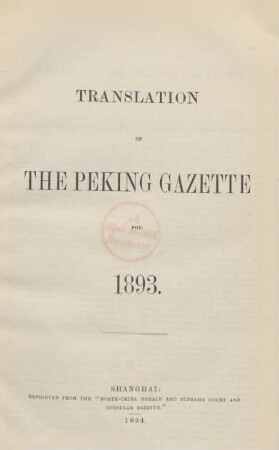 1893: Translation of the Peking gazette