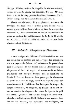 IV. Industrie, manufactures, commerce