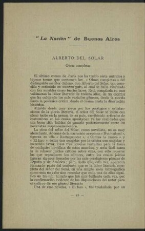 "La Nación" de Buenos Aires - Alberto del Solar - Obras completas