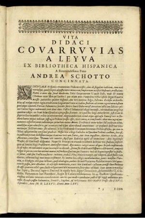 Vita Didaci Covarrvvias a Leyva ex bibliotheca hispanica ... Andrea Schotto concinnata