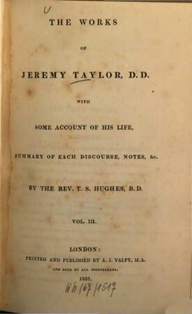 The works of Jeremy Taylor. 3. (1831). - VII, 406 S.