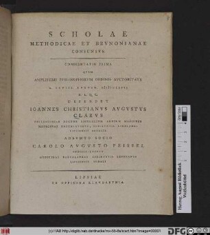Scholae Methodicae Et Brvnonianae Consensvs : Commentatio Prima