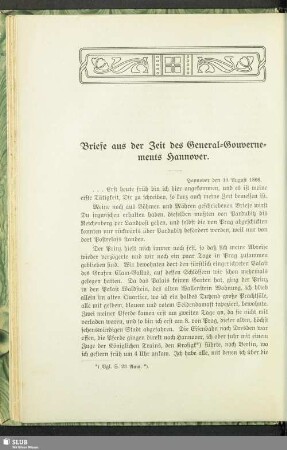 Briefe aus der Zeit des General-Gouvernements Hannover