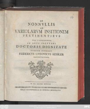 De Nonnvllis Ad Variolarvm Insitionem Pertinentibvs : D. XIX. Ianvar. MDCCLX