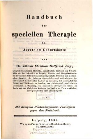 Handbuch der speciellen Therapie für Aerzte am Geburtsbette