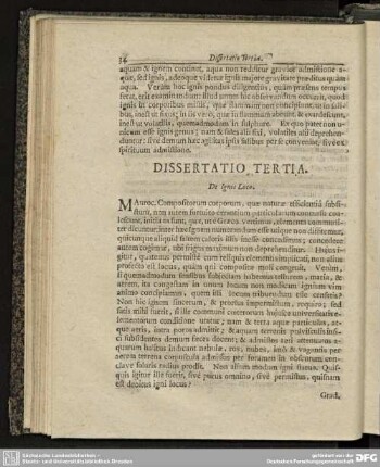Dissertatio Tertia. De Ignis Loco.