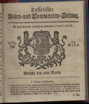 10. Stueck, Montag den 5ten Martii 1764