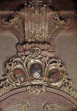 Wappen der Pröpste von Klosterneuburg von 1730 bis 1858 flankiert von Wappen der österreichischen Kronländer