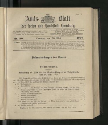 No. 110, 23. Mai 1920