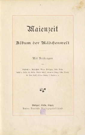 Maienzeit : Album der Mädchenwelt. [1]. [1891]