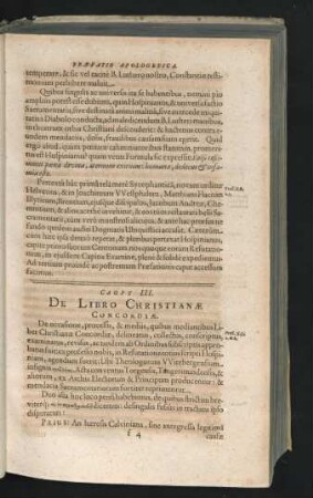 Caput III. De Libro Christianae Concordiae.