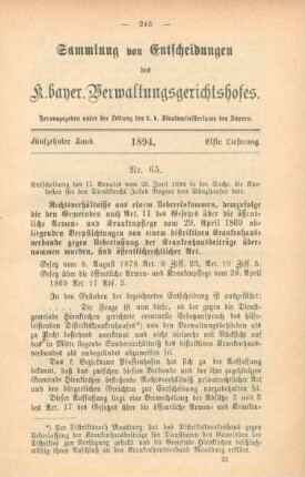 Fünfzehnter Band. 1894. Elfte Lieferung. - Nr. 65. - Nr. 70.