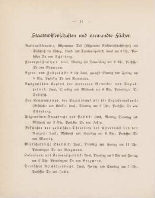 14-16, Staatswissenschaften und verwandte Fächer
