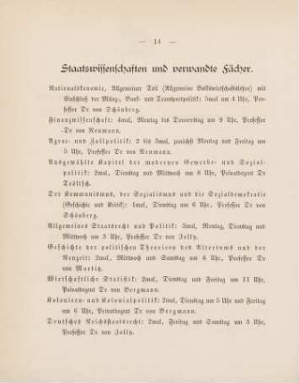 14-16, Staatswissenschaften und verwandte Fächer