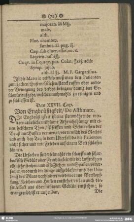 Das XXVII. Cap. Von Engbrüstigkeit, De Asthmate