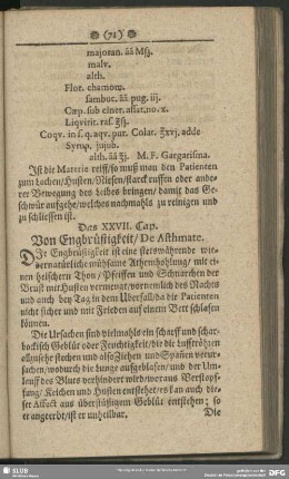 Das XXVII. Cap. Von Engbrüstigkeit, De Asthmate