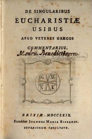 De singularibus eucharistiae usibus apud veteres Graecos commentarius