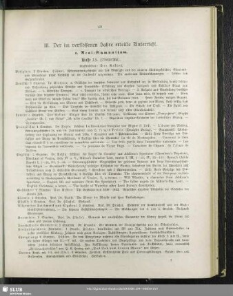 III. Der im verflossenen Schuljahre erteilte Unterricht